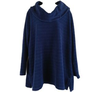 T by Talbots top dark blue texture stripes cowl neck chunky sz 2X cozy‎ flowy